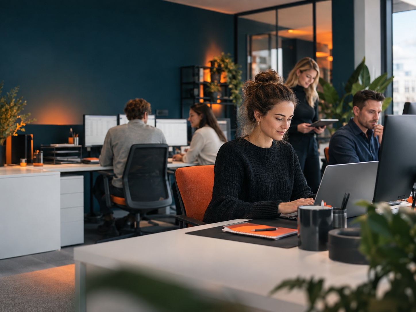 Backoffice-medewerkers van Prostaff aan het werk in een modern kantoor